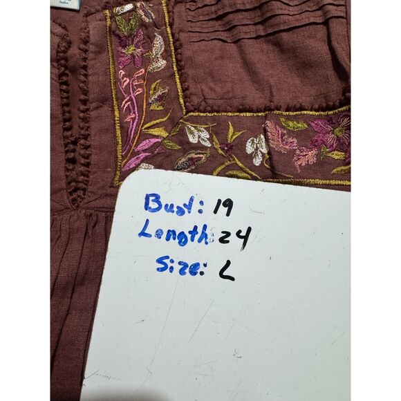 Sundance bohemian shirt embroidered bird floral 100% linen brown cottage women S - Picture 8 of 8